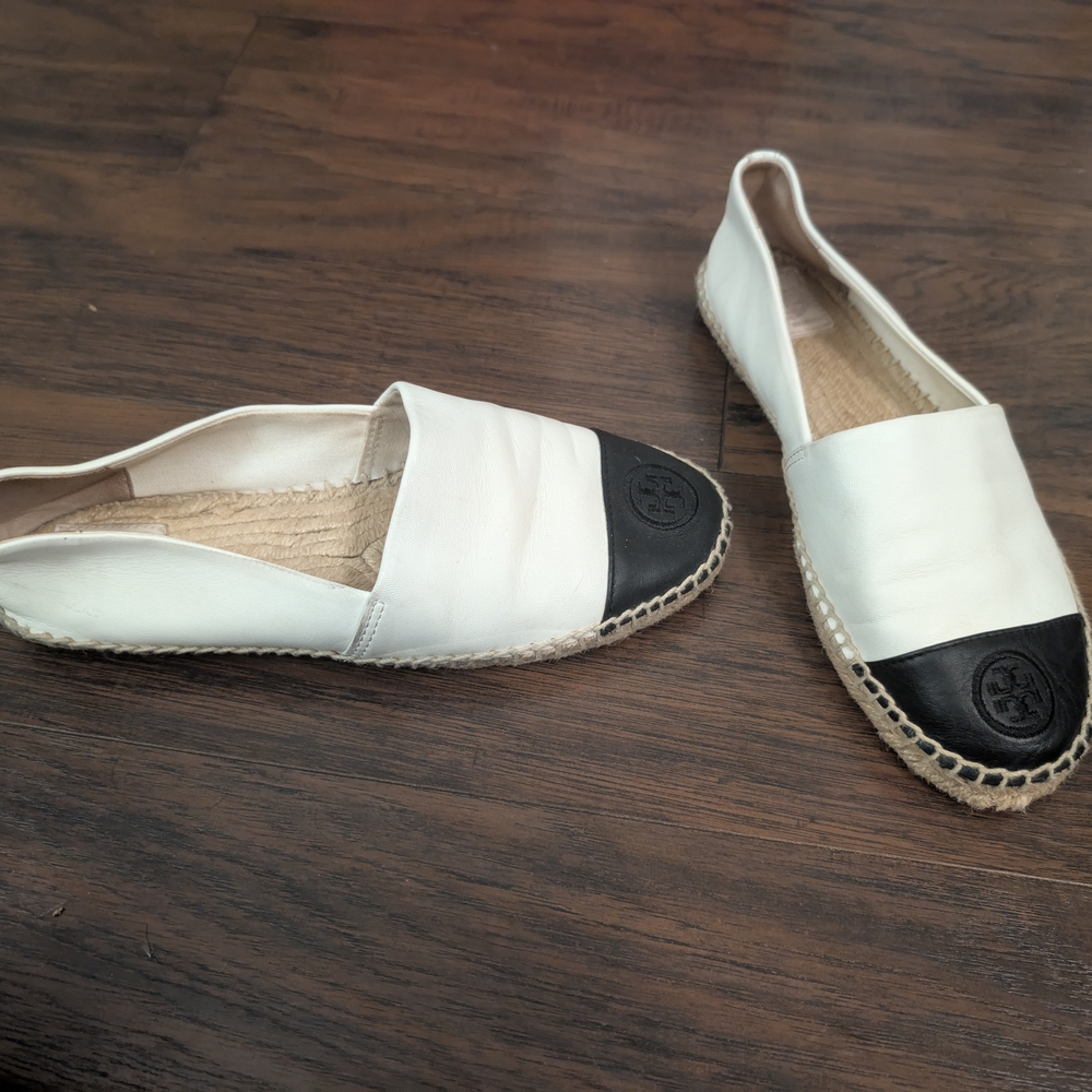 Tory Burch White and Black Espadrilles